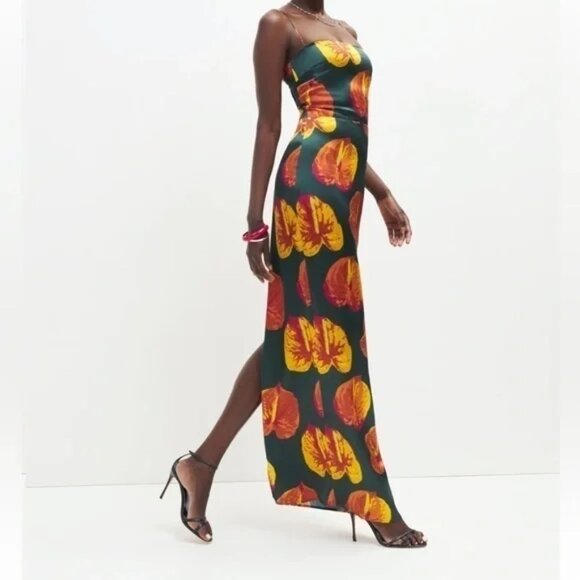 NWT Reformation Frankie Silk Maxi Dress Daiquiri Sz 2 - Picture 2 of 9